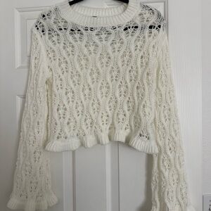 Divided Ivory Open-Knit Cropped Pullover